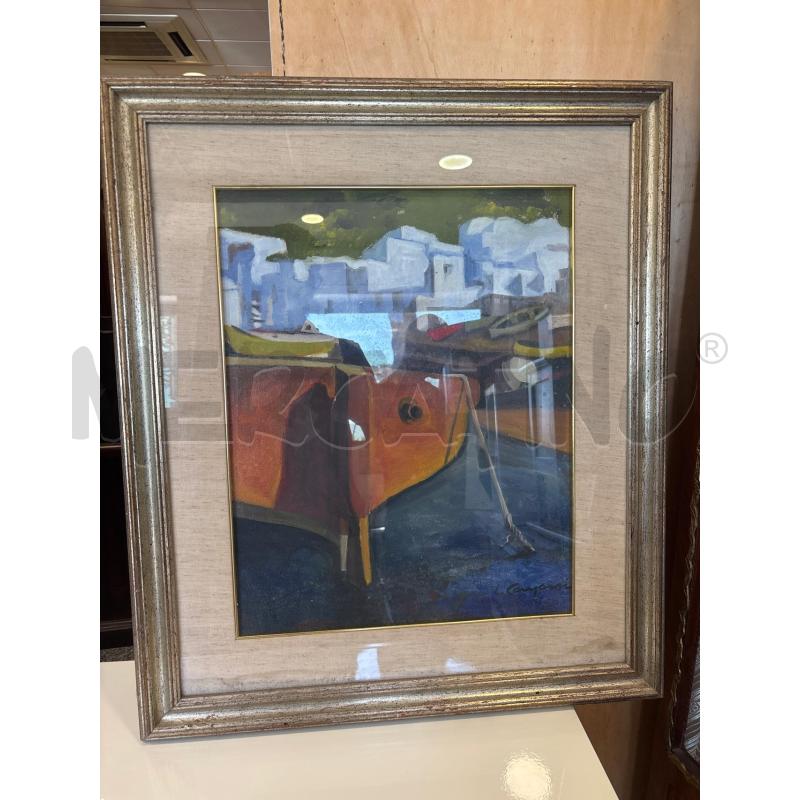 QUADRO OLIO SU TELA BARCHE IN PORTO | Mercatino dell'Usato Pomezia 1
