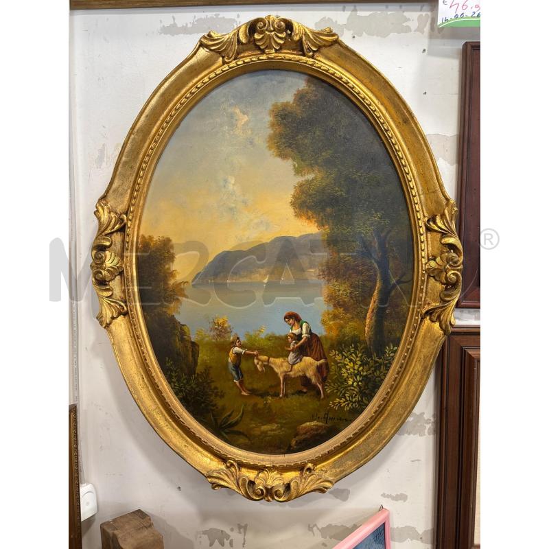 QUADRO OVALE CORNICE ORO BAMBINI CON DONNA | Mercatino dell'Usato Pomezia 1