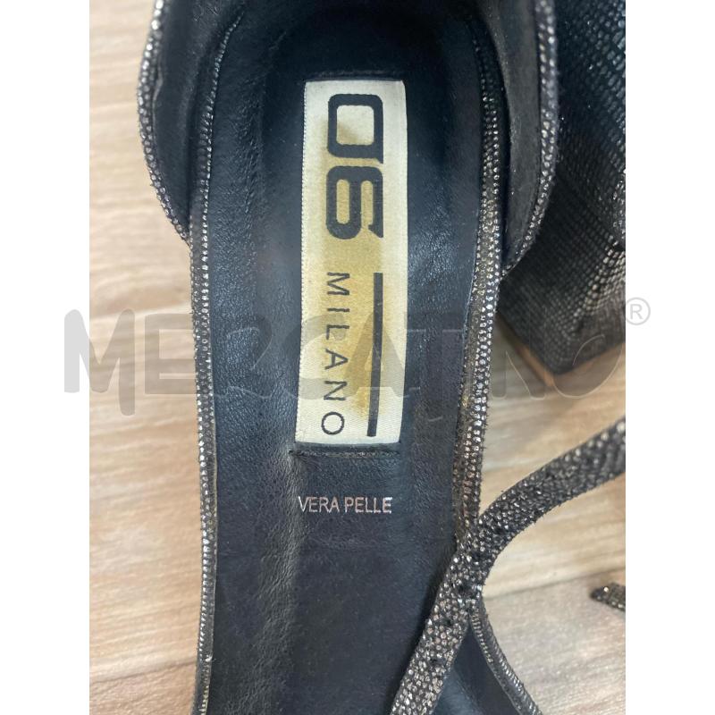 SANDALI DONNA 06 MILANO TACCO SQUADRATO FASCIA COLLO PIEDE BORCHIE OVALI LUREX ARGENTO SIMIL SERPENT | Mercatino dell'Usato Pomezia 2