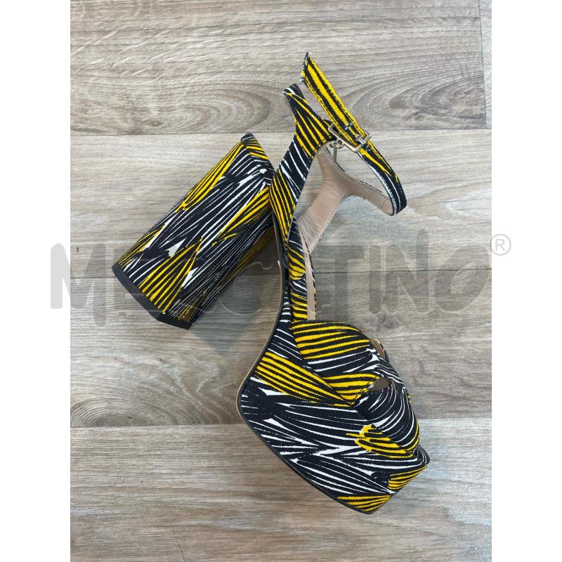 SANDALI DONNA LIU JO TESSUTO GIALLO/BIANCO/NERO PLATEAU TACCO LARGO | Mercatino dell'Usato Pomezia 1