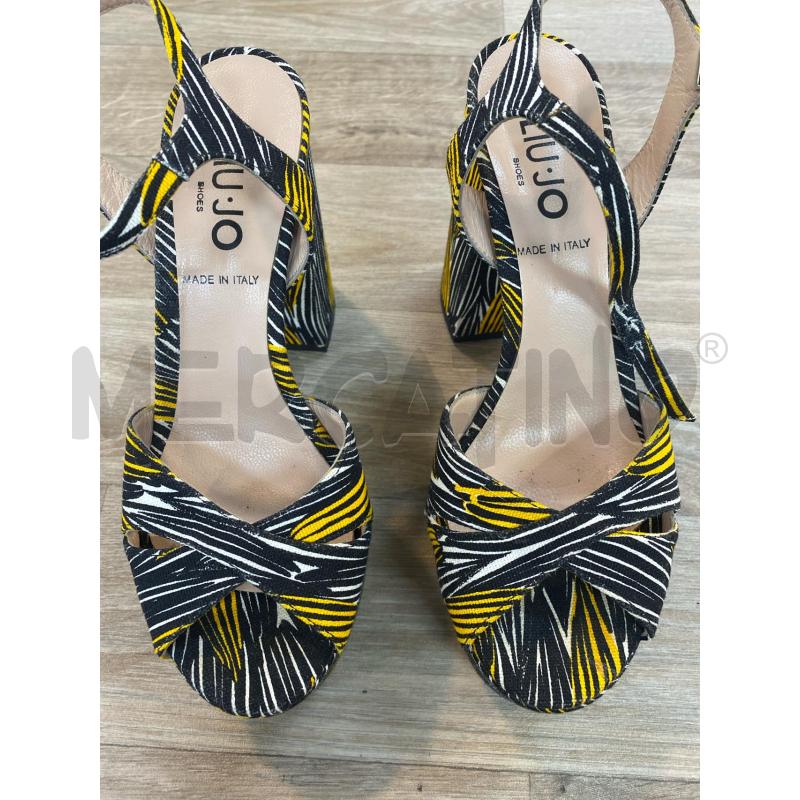 SANDALI DONNA LIU JO TESSUTO GIALLO/BIANCO/NERO PLATEAU TACCO LARGO | Mercatino dell'Usato Pomezia 4