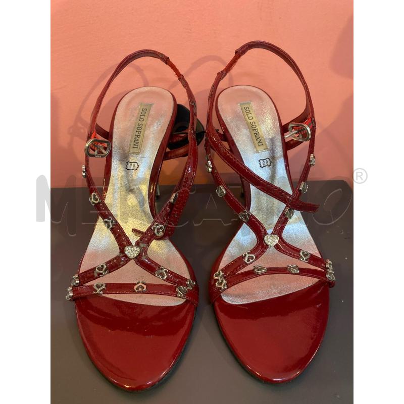 SANDALI DONNA SOLO SOPRANI ROSSI CUORI ARGENTATI TACCO ARGENTATO | Mercatino dell'Usato Pomezia 2