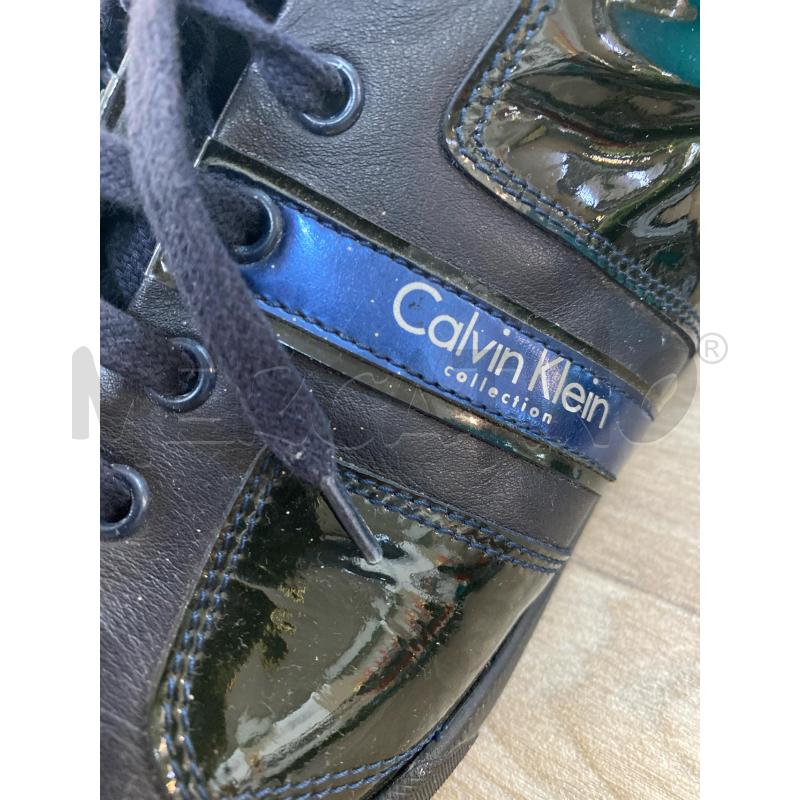 SCARPE UOMO CALVIN KLAIN  NERO LUCIDO + PARTI BLU E BLU ELETTRICO SCRITTA BIANCA  | Mercatino dell'Usato Pomezia 3