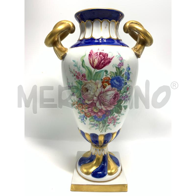 VASO CERAMICA FIORI BASE ORO BLU 2M CAPODIMONTE  | Mercatino dell'Usato Pomezia 1