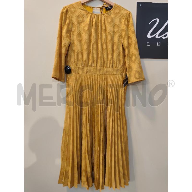 VESTITO DONNA OTTO D'AME GIALLO SENAPE LAVORATO PLISSE | Mercatino dell'Usato Pomezia 1