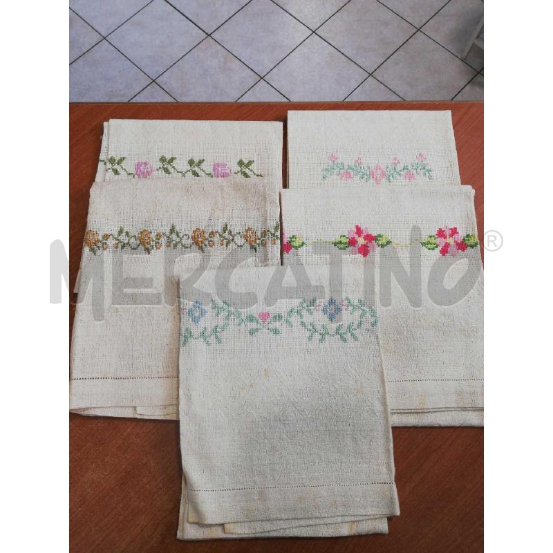 ASCIUGA MANO LINO FIANDRA RICAMATE 5PZ | Mercatino dell'Usato Bellizzi 1