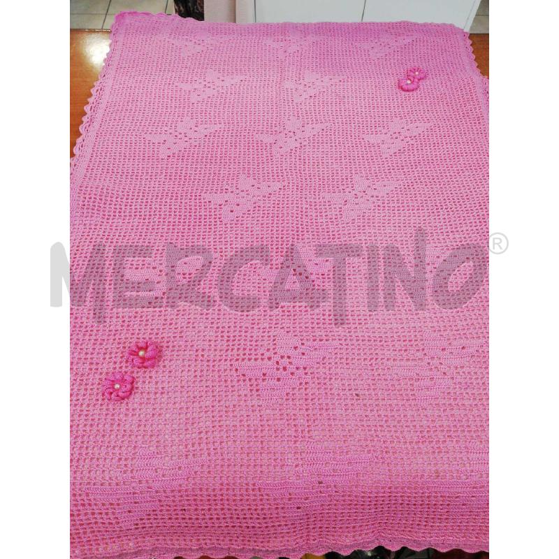 COPERTA CARROZZINA UNCINETTO ROSA SU TRAPUNTINA  | Mercatino dell'Usato Bellizzi 1