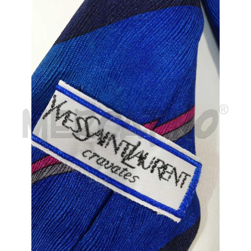 CRAVATTA SETA YVES SAINT LAURENT BLUETTE RIGHE | Mercatino dell'Usato Bellizzi 3