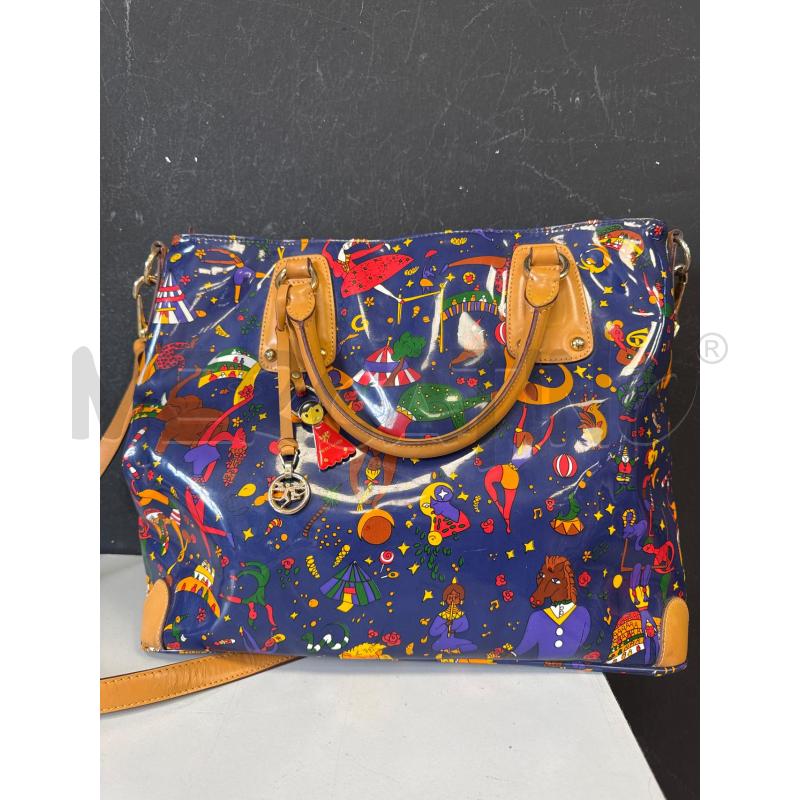 BORSA DONNA PIERO GUIDI BLU LUCIDA FANTASIA CIRCUS BORDI TRACOLLA BEIGE | Mercatino dell'Usato Cava de tirreni 1