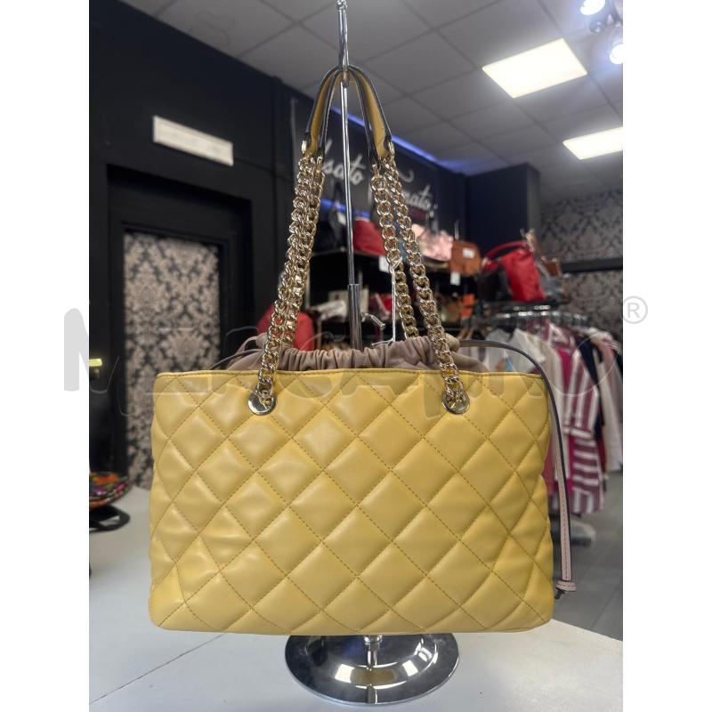 BORSA DONNA POLLINI GIALLA TRAPUNTATA INT BEIGE CATENA DORATA  | Mercatino dell'Usato Cava de tirreni 2