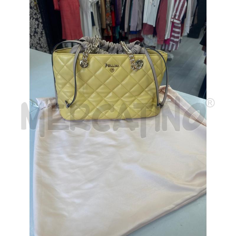 BORSA DONNA POLLINI GIALLA TRAPUNTATA INT BEIGE CATENA DORATA  | Mercatino dell'Usato Cava de tirreni 3