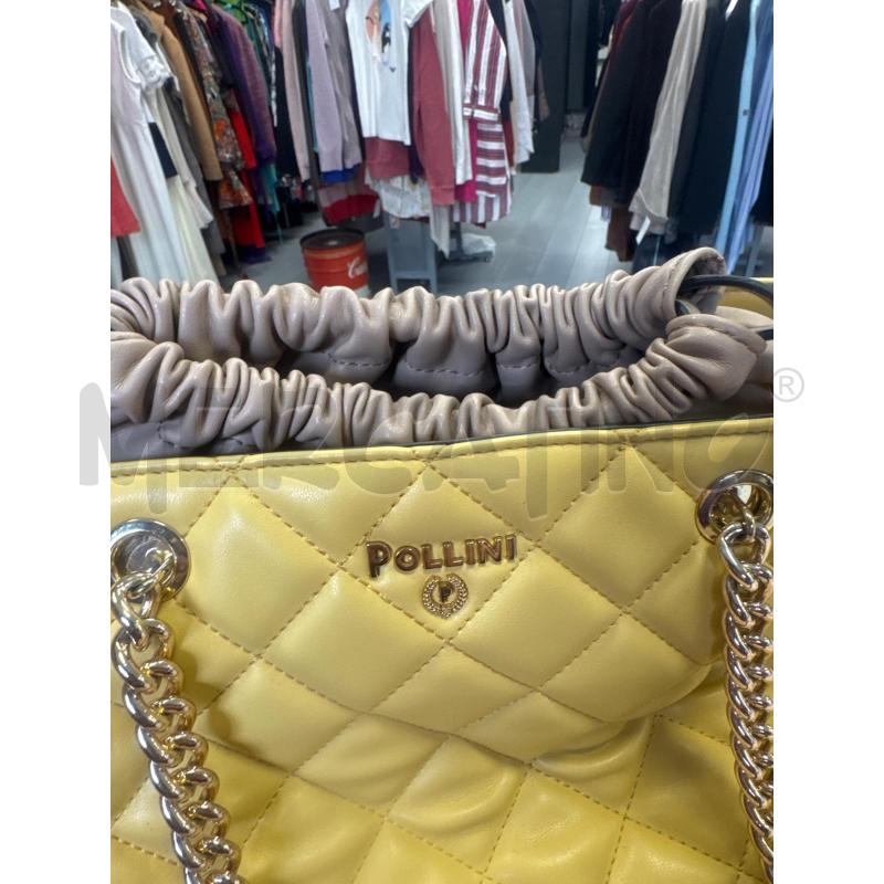 BORSA DONNA POLLINI GIALLA TRAPUNTATA INT BEIGE CATENA DORATA  | Mercatino dell'Usato Cava de tirreni 4