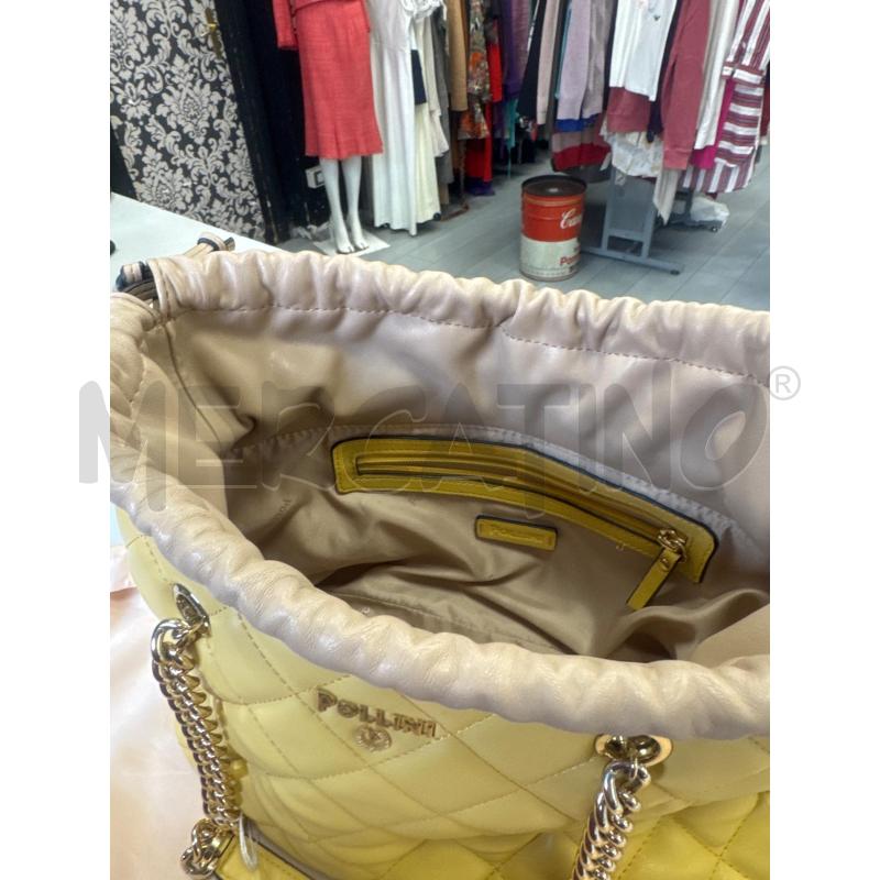 BORSA DONNA POLLINI GIALLA TRAPUNTATA INT BEIGE CATENA DORATA  | Mercatino dell'Usato Cava de tirreni 5