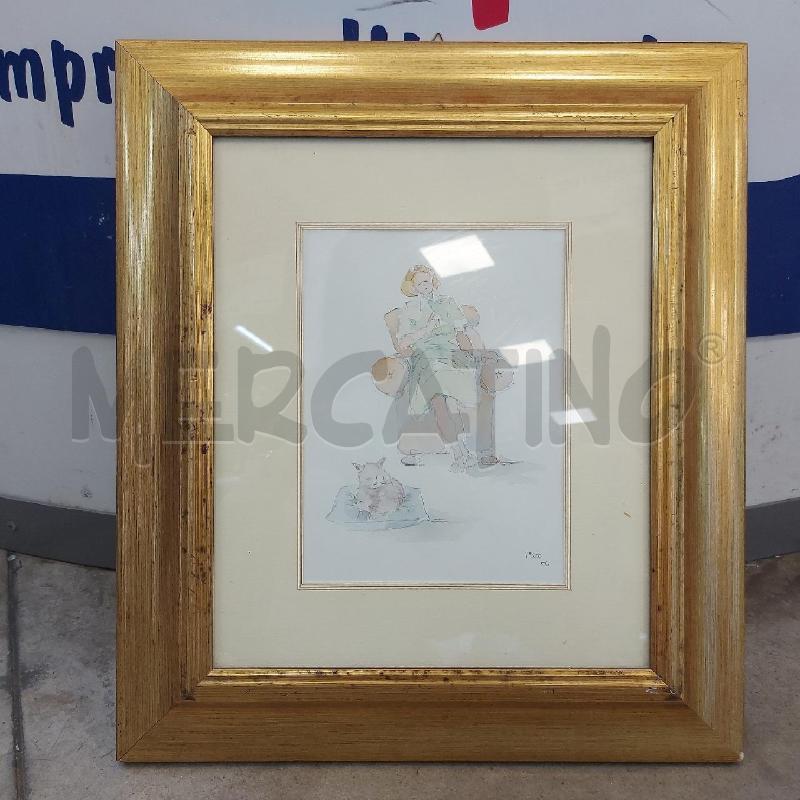 QUADRO AQUERELLO SIGNORA POLTRONA CON GATTO | Mercatino dell'Usato Cava de tirreni 1