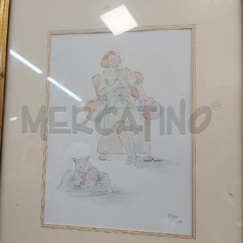 QUADRO AQUERELLO SIGNORA POLTRONA CON GATTO | Mercatino dell'Usato Cava de tirreni 2