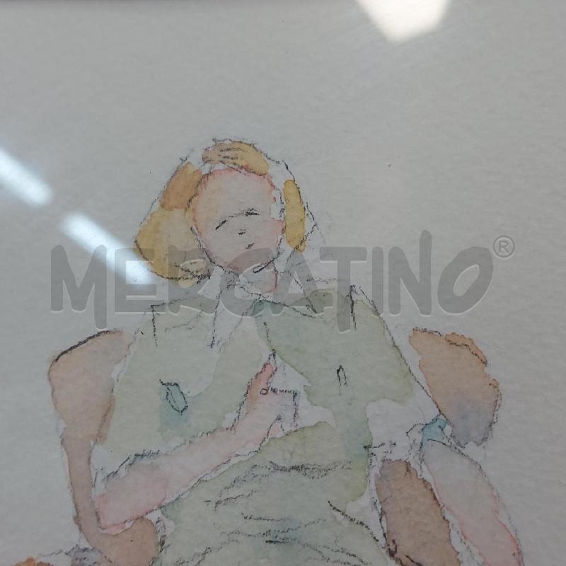 QUADRO AQUERELLO SIGNORA POLTRONA CON GATTO | Mercatino dell'Usato Cava de tirreni 3