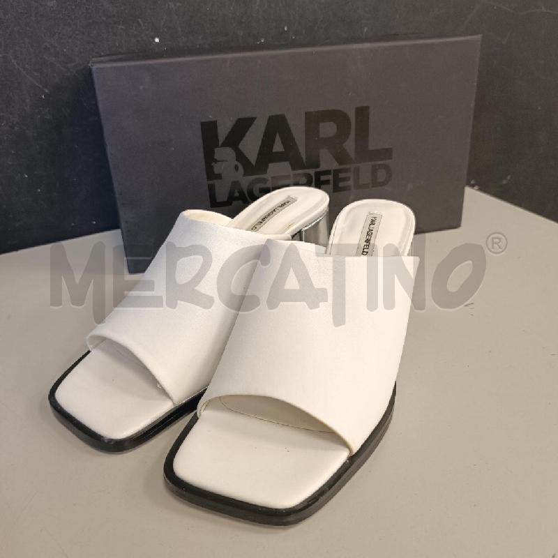SANDALI DONNA KARL LAGERFIELD BIANCHE TACCO ARGENTATO LOGGATO | Mercatino dell'Usato Cava de tirreni 1