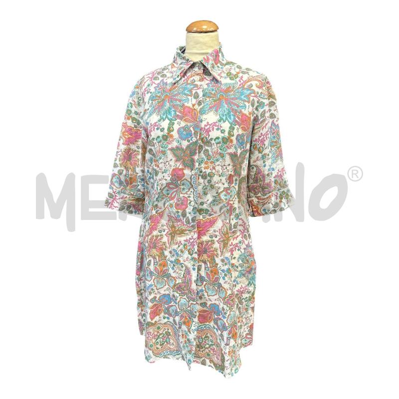 VESTITO DONNA JECKERSON BEIGE FIORI VERDI CELESTI LINO  | Mercatino dell'Usato Cava de tirreni 1