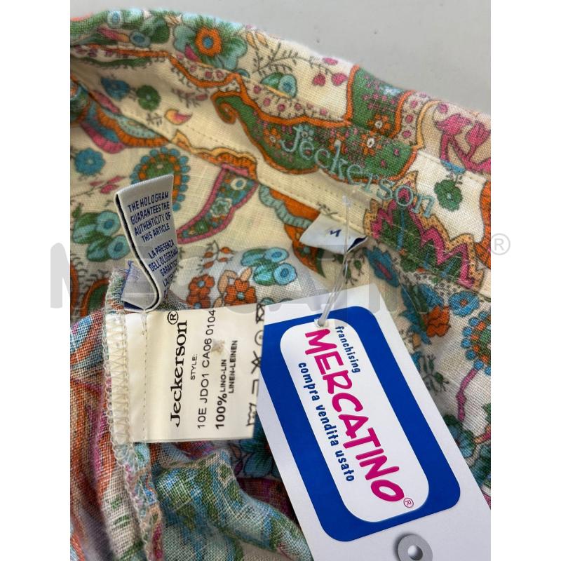 VESTITO DONNA JECKERSON BEIGE FIORI VERDI CELESTI LINO  | Mercatino dell'Usato Cava de tirreni 2