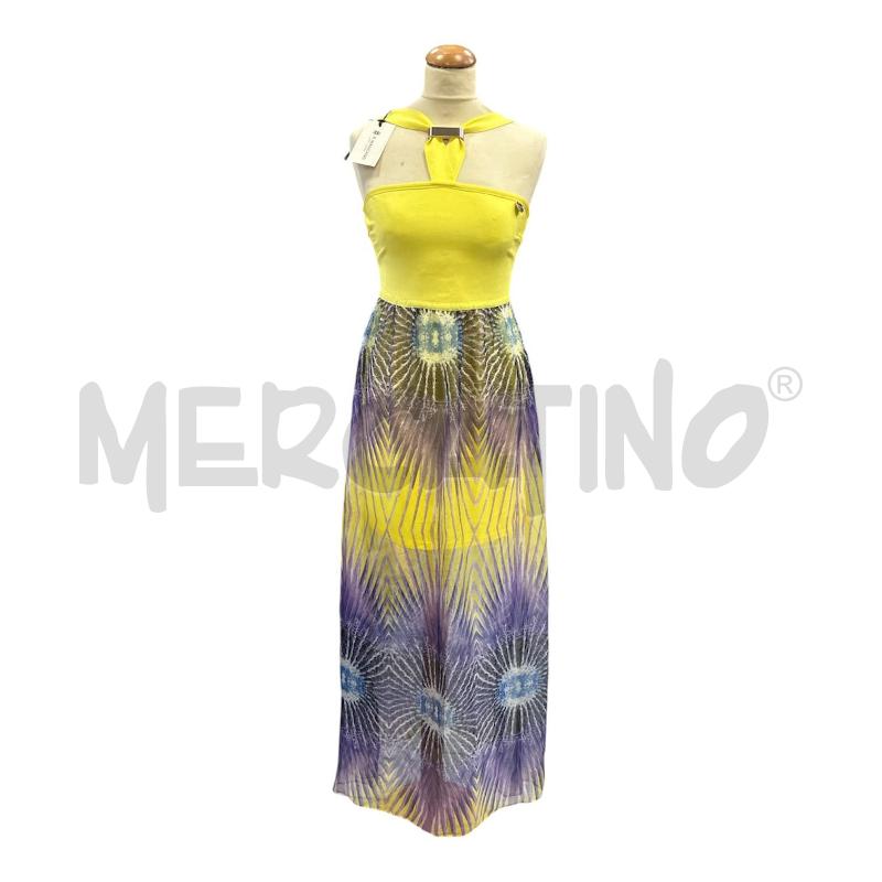 VESTITO DONNA MANGANO NUOVO GIALLO GONNA LUNGA VELATA VIOLA GIALLA | Mercatino dell'Usato Cava de tirreni 1