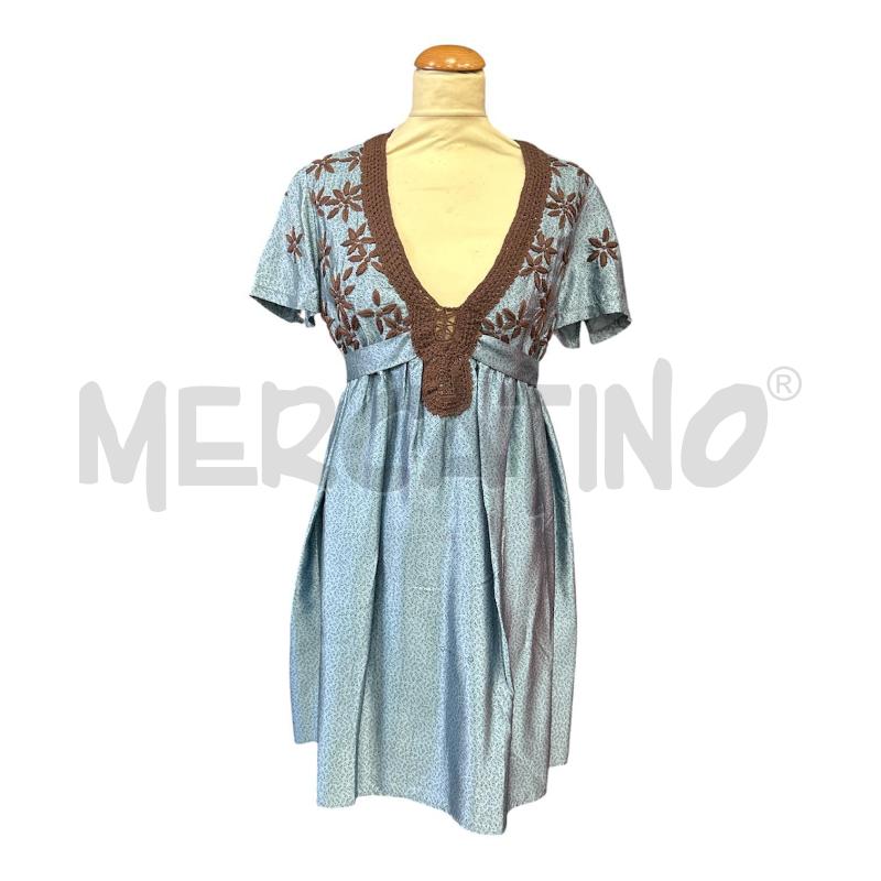 VESTITO DONNA TWINSET AZZURRO MARRONE FANTASCIA RICAMI SCOLLO V  | Mercatino dell'Usato Cava de tirreni 1