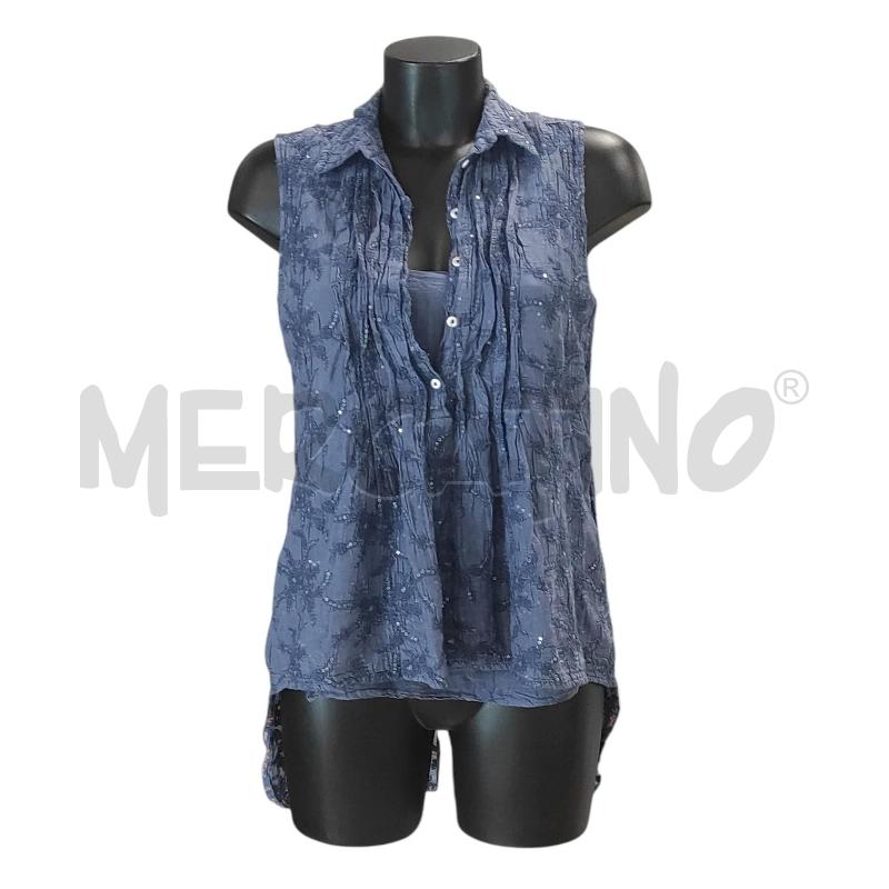 BLUSA DONNA MANILA GRACE BLU SMANICATA PAILLETTES LUNGA DIETRO TG. 42 | Mercatino dell'Usato Salerno torrione 1