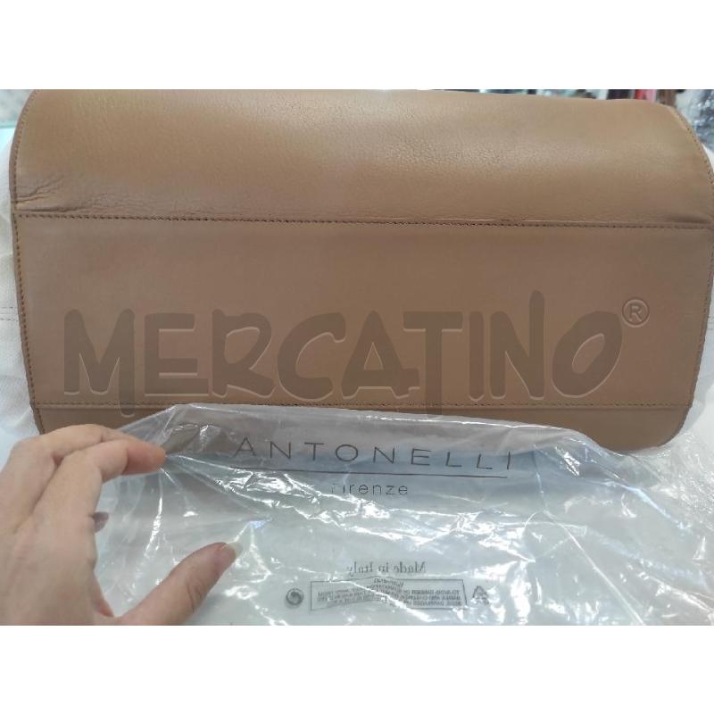 BORSA DONNA ANTONELLI FIRENZE PELLE TABACCO E CANVAS BIMATERIALE  | Mercatino dell'Usato Salerno torrione 5