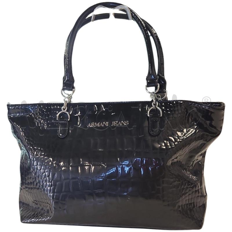 BORSA DONNA ARMANI JEANS NERA COCCO LUCIDA TOTE | Mercatino dell'Usato Salerno torrione 1