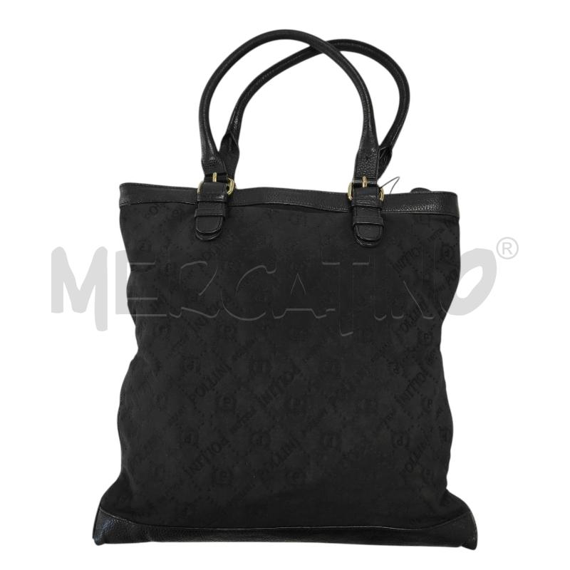 BORSA DONNA POLLINI NERA TELA E MANICI PELLE MONOGRAM | Mercatino dell'Usato Salerno torrione 1