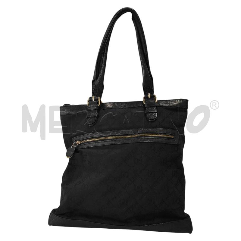 BORSA DONNA POLLINI NERA TELA E MANICI PELLE MONOGRAM | Mercatino dell'Usato Salerno torrione 2