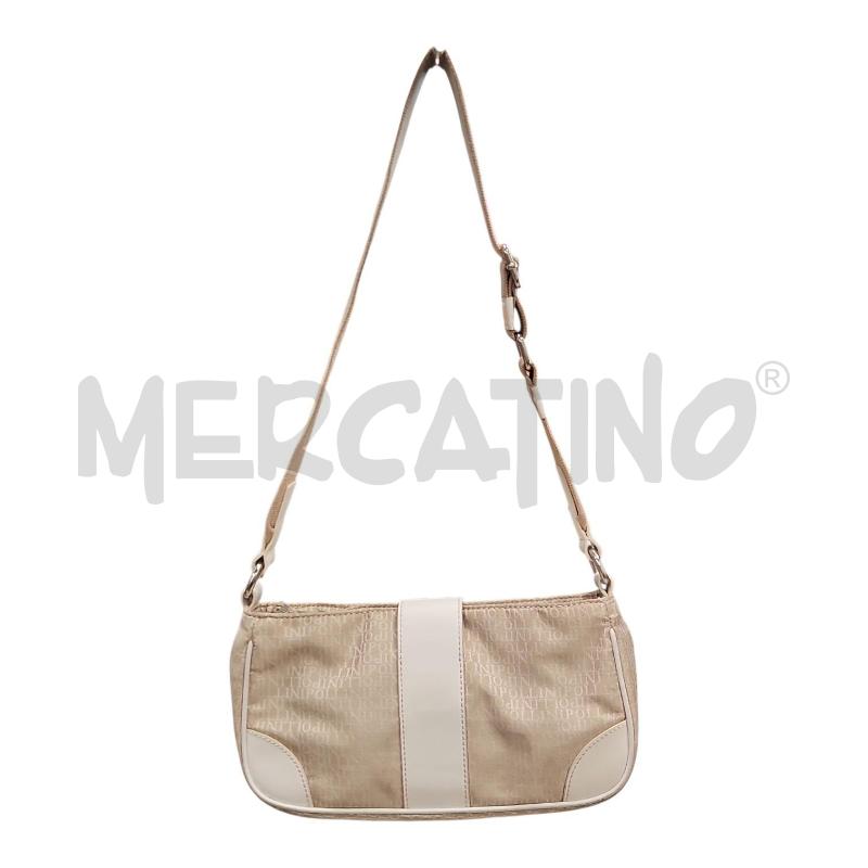 BORSETTA DONNA POLLINI TELA BEIGE PELLE BIANCA | Mercatino dell'Usato Salerno torrione 2