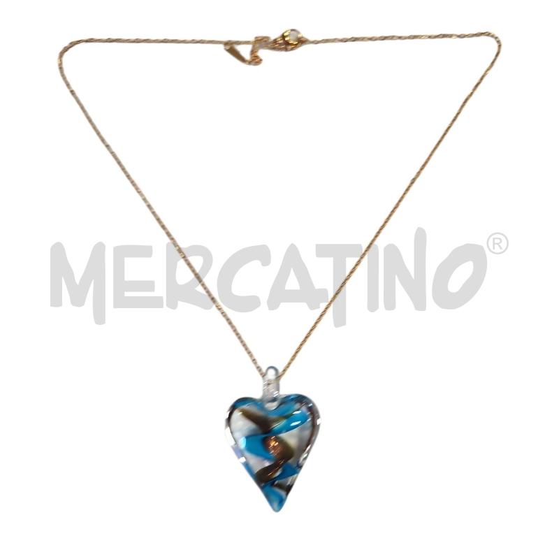 COLLANA CIONDOLO CUORE MURANO AZZURRO  DORATO | Mercatino dell'Usato Salerno torrione 1