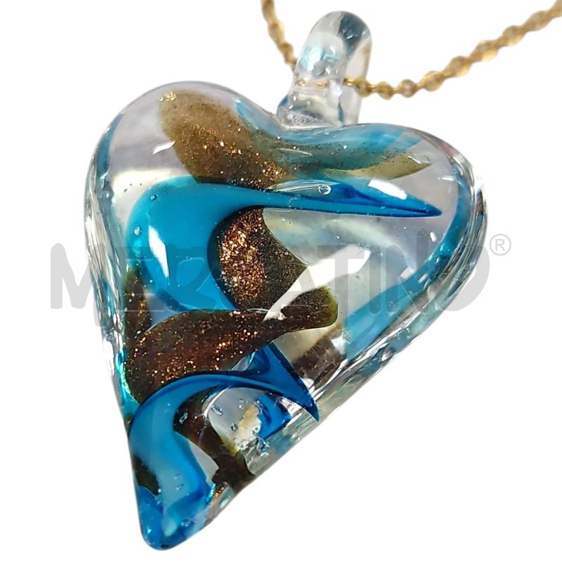 COLLANA CIONDOLO CUORE MURANO AZZURRO  DORATO | Mercatino dell'Usato Salerno torrione 2