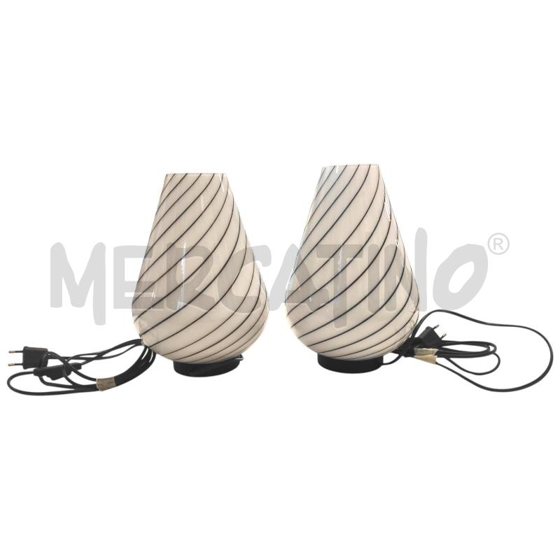 COPPIA LAMPADE MURANO BIANCO SPIRALE NERA 29X17 CM  | Mercatino dell'Usato Salerno torrione 1