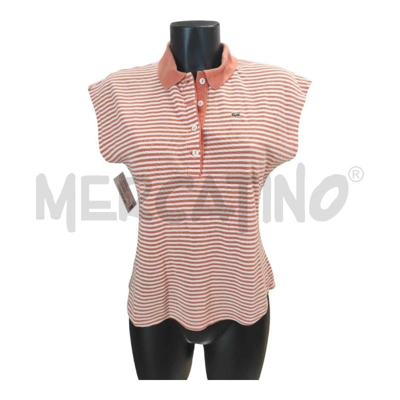 POLO DONNA LACOSTE RIGHE ARANCIO ORIZZONTALI TG. 42 | Mercatino dell'Usato Salerno torrione 1
