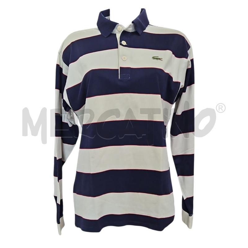 POLO UOMO LACOSTE MANICHE LUNGHE BIANCA BLU TG. 3  | Mercatino dell'Usato Salerno torrione 1