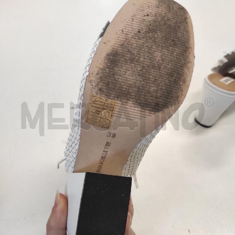 SANDALI DONNA EMANUELLE VEE BIANCO INTRECCIATI TACCO BLOCCO TG. 39 | Mercatino dell'Usato Salerno torrione 4