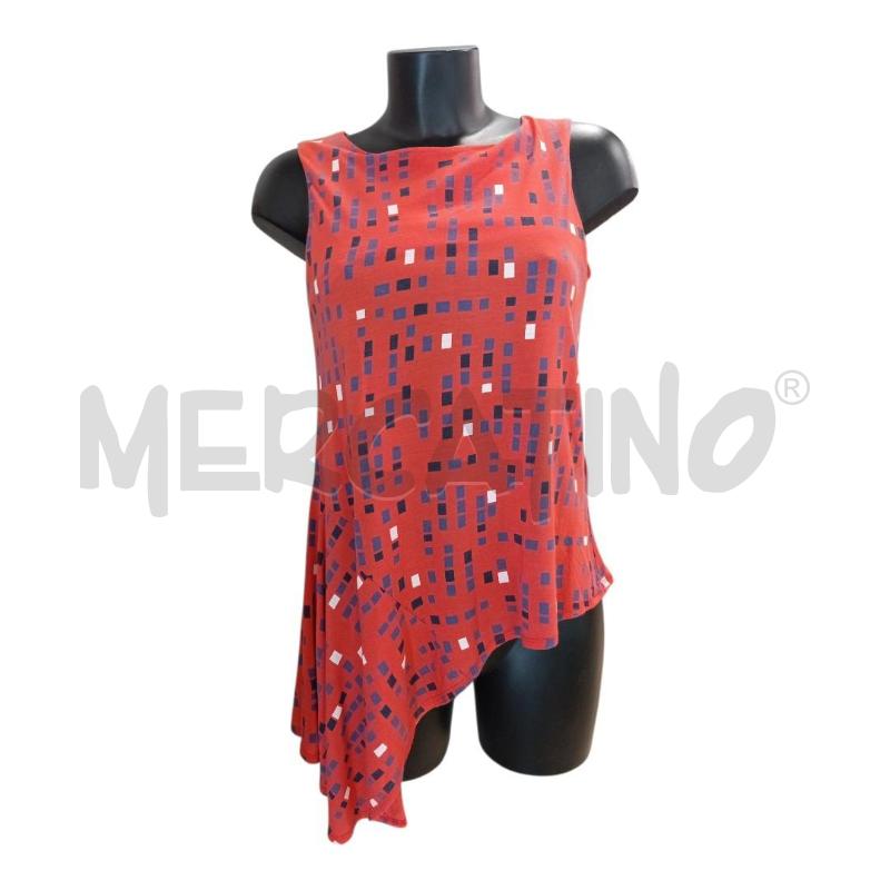 TOP ARMANI JEANS ROSSO RETTANGOLINI BLU ASIMMETRICO TG. 42 | Mercatino dell'Usato Salerno torrione 1
