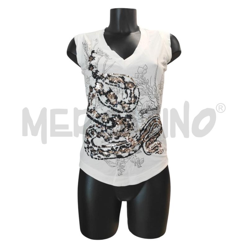TOP JUST CAVALLI BIANCO FIORI SERPENTE PAILLETTES TG. S | Mercatino dell'Usato Salerno torrione 1