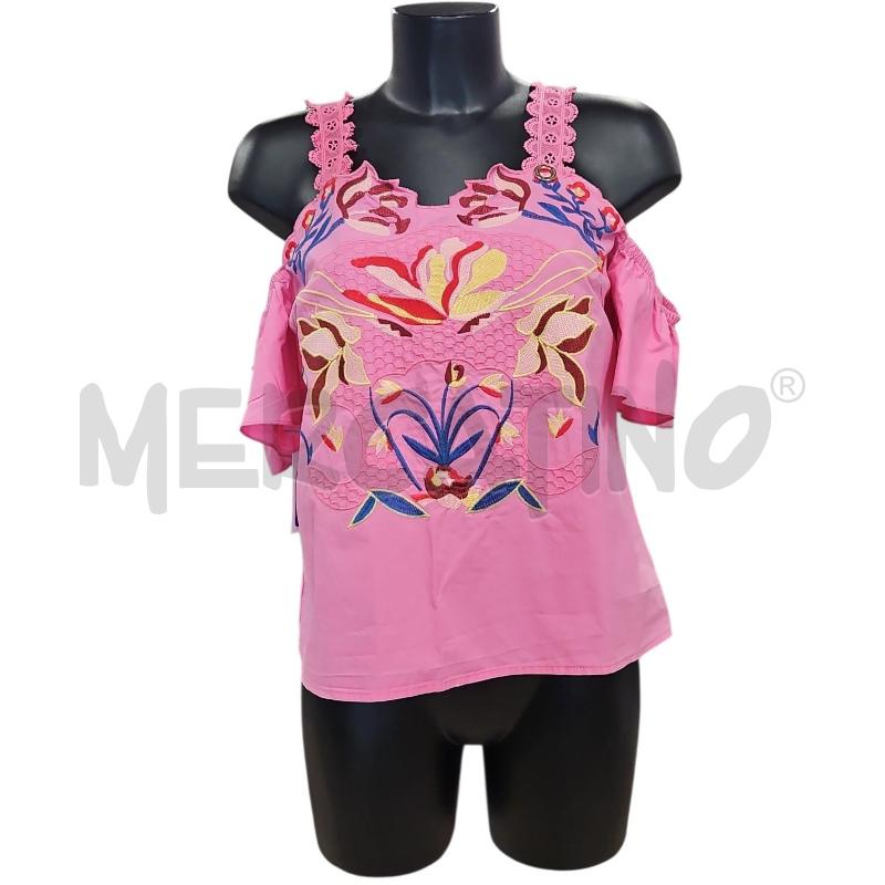 TOP MANGANO FUCSIA CON RICAMO GRANDE FIORE TG. M | Mercatino dell'Usato Salerno torrione 1