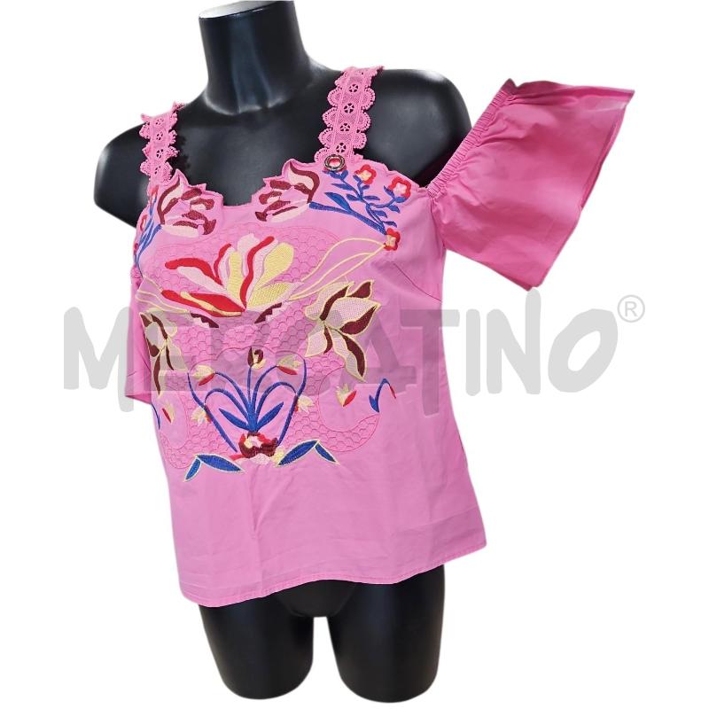 TOP MANGANO FUCSIA CON RICAMO GRANDE FIORE TG. M | Mercatino dell'Usato Salerno torrione 2