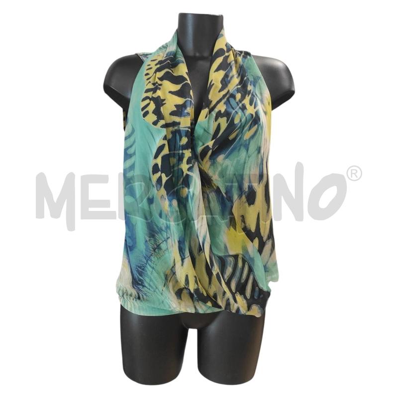 TOP SANDRO FERRONE CELESTE BLU OCRA VARIEGATO ASTRATTO TG.M | Mercatino dell'Usato Salerno torrione 1