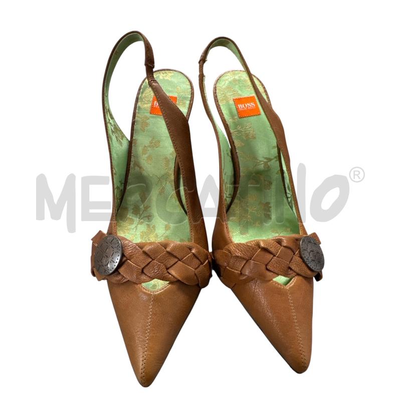 SCARPE DONNA BOSS MARRONI PELLE TACCO INTERNO VERDE DAMASCATO  | Mercatino dell'Usato Salerno 1