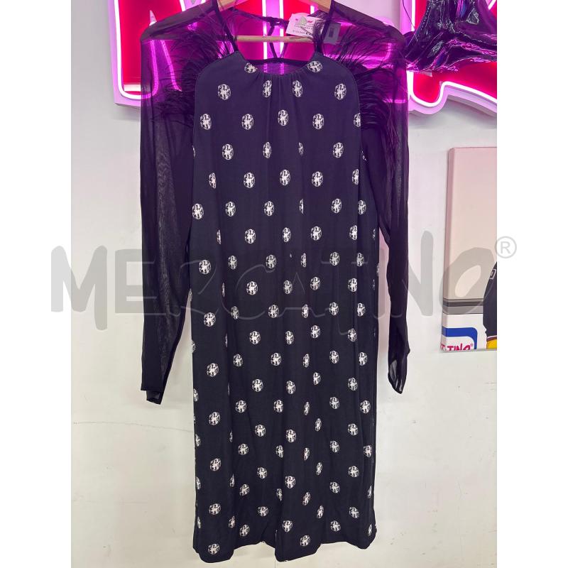 VESTITO DONNA ANNA RACHELE NERO STAMPA DFIAMANTI PIUME | Mercatino dell'Usato Salerno 1