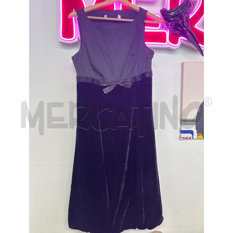 VESTITO DONNA NERO VELLUTO CINTURA PERLINE FIOCCO | Mercatino dell'Usato Salerno 1