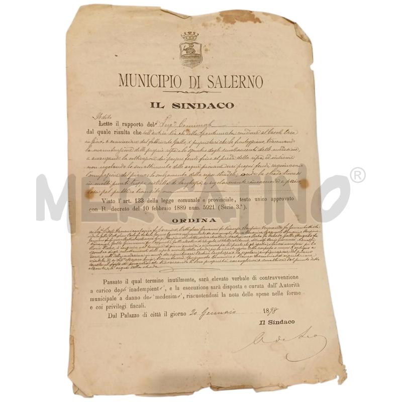 1898 COMUNE DI SALERNO DOCUMENTO  | Mercatino dell'Usato Salerno fratte 1