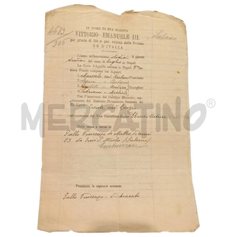 1912 ATTO GIUDIZIARIO NAPOLI DOCUMENTO  | Mercatino dell'Usato Salerno fratte 1