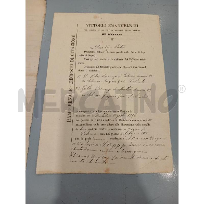 1912 ATTO GIUDIZIARIO NAPOLI DOCUMENTO  | Mercatino dell'Usato Salerno fratte 3
