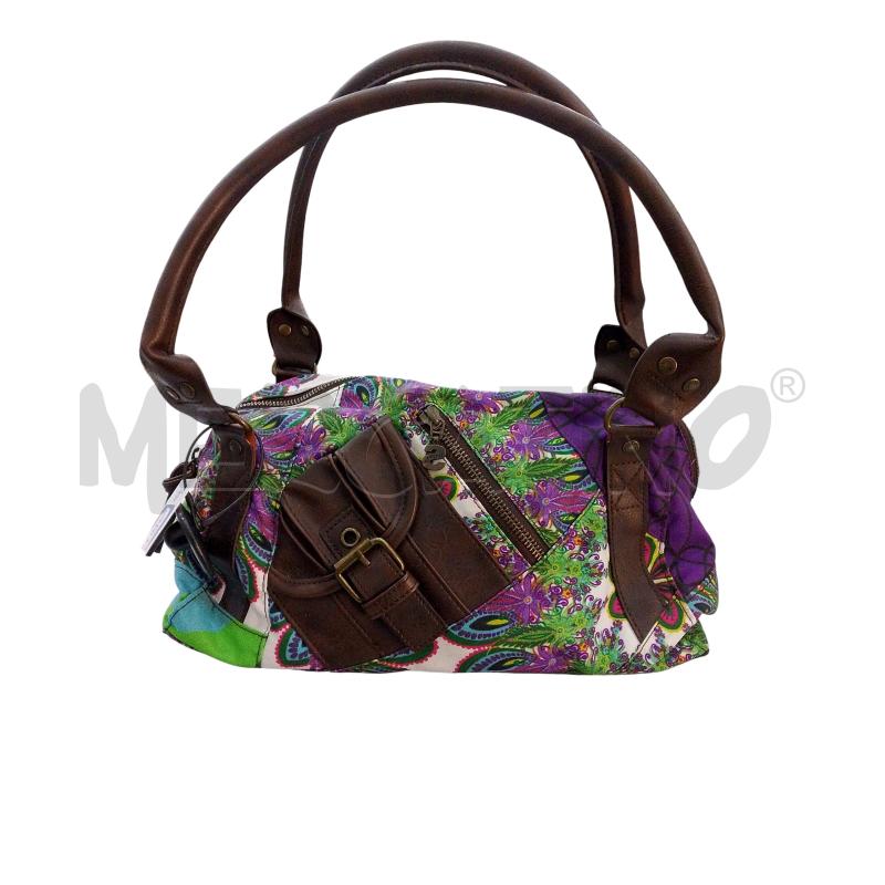 BORSA DONNA DESIGUAÒ TESSUTO DISEGNI FIORI VIOLA | Mercatino dell'Usato Salerno fratte 1