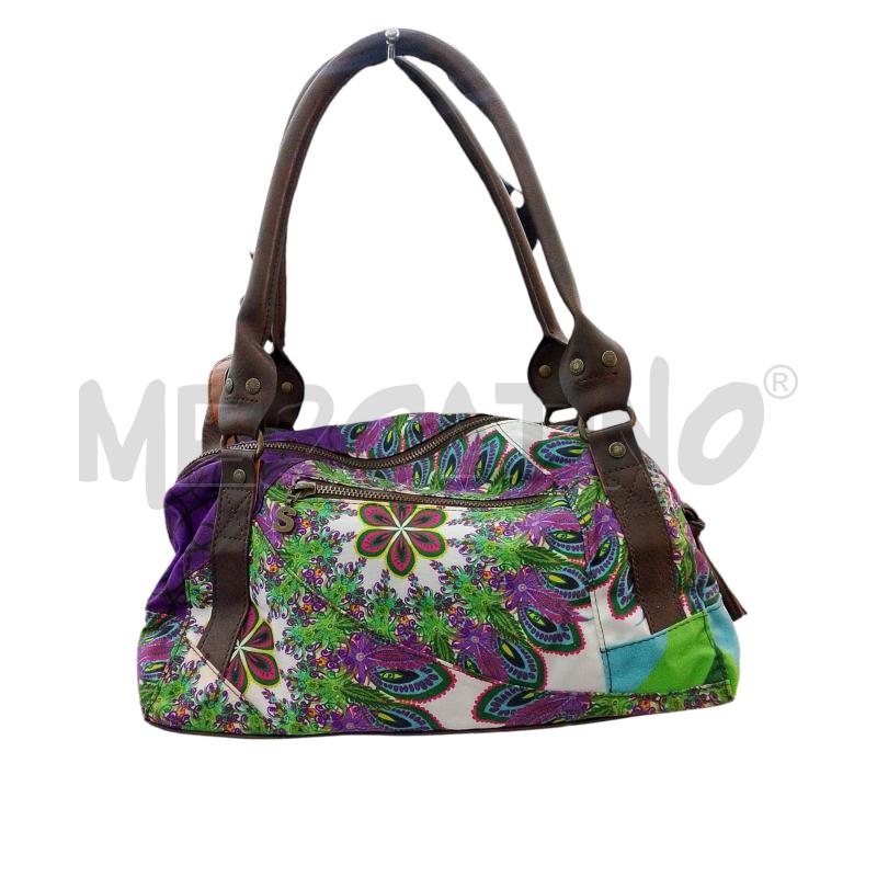 BORSA DONNA DESIGUAÒ TESSUTO DISEGNI FIORI VIOLA | Mercatino dell'Usato Salerno fratte 2